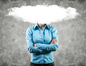 woman with a cloud of fog covering her face